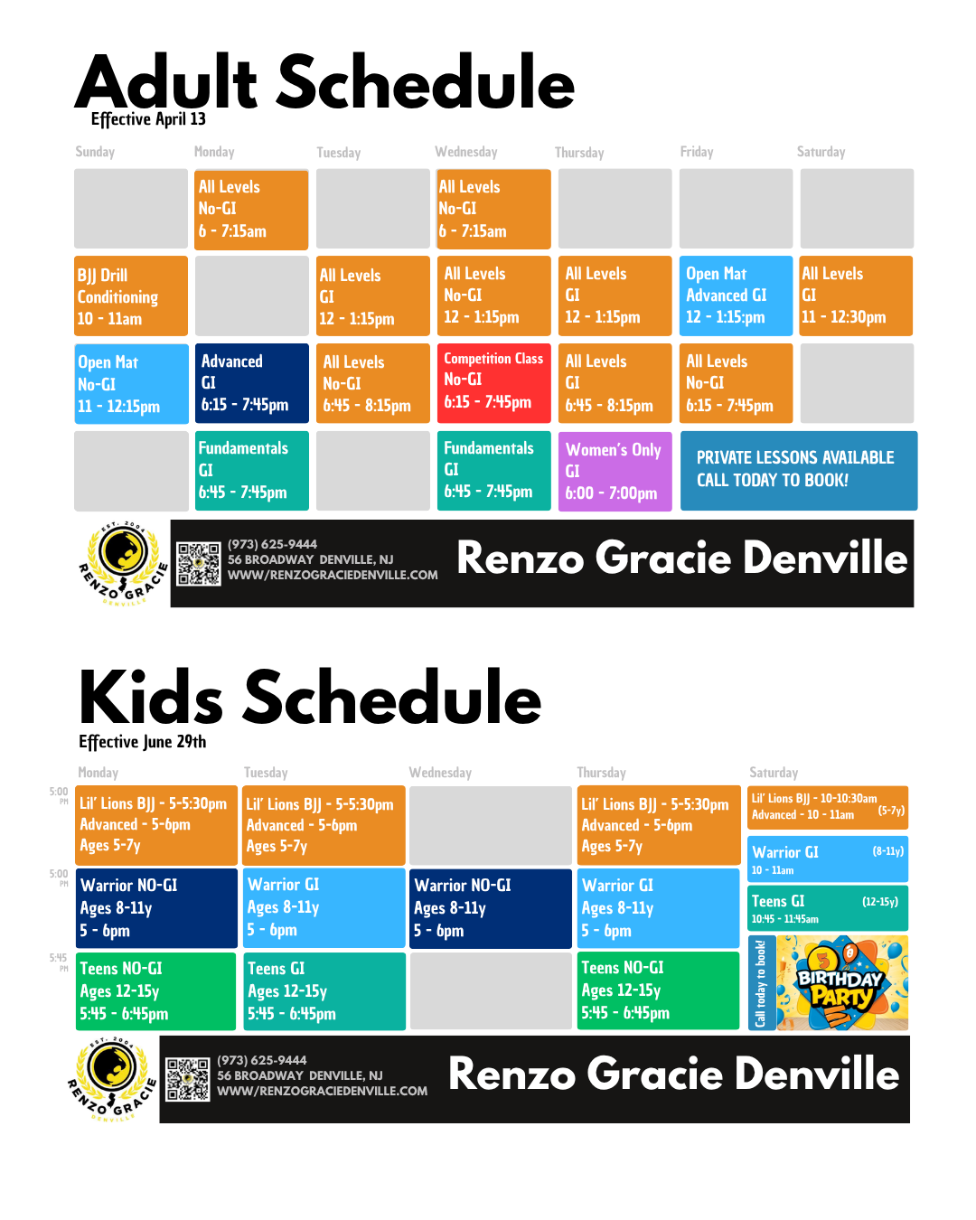 Current Renzo Gracie Denville class schedule